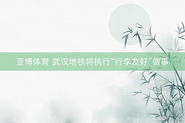 亚博体育 武汉地铁将执行“行李友好”做事